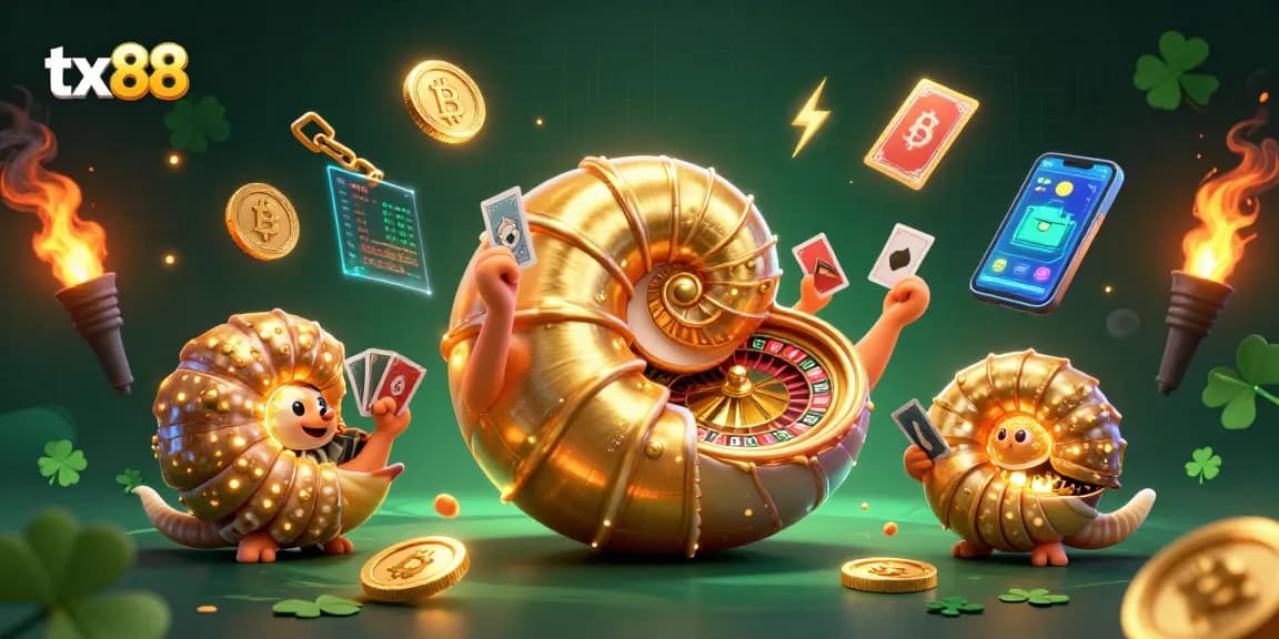 Engage in thrilling games with tx88 and vibrant crypto elements in a vivid 3D illustration.