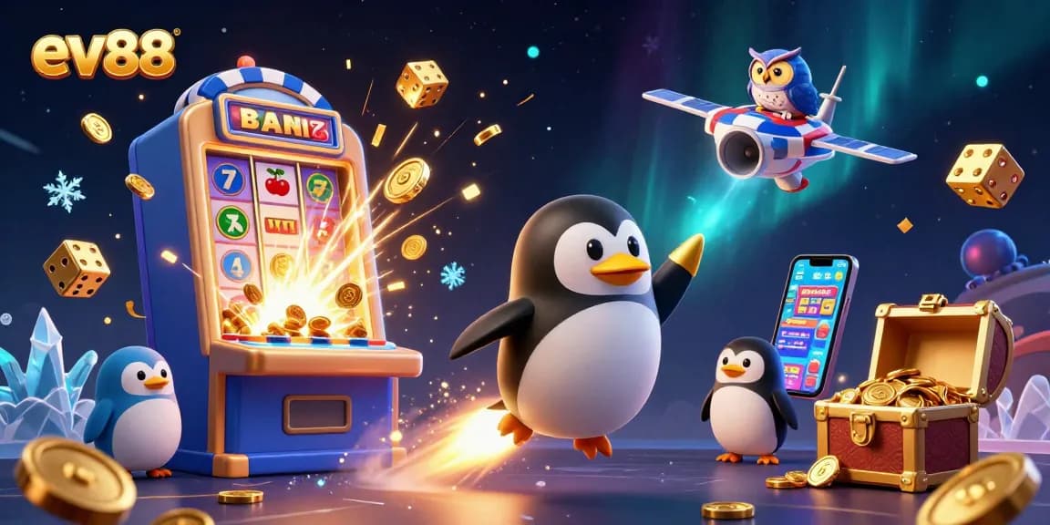 Experience thrilling casino action with ev88 and interactive gaming elements in a vibrant 3D illustration.