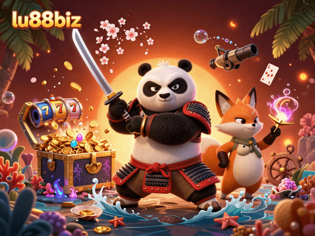 Experience excitement with lu88biz in this vibrant 3D casino illustration.