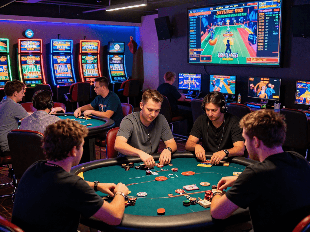 https://vin88-casino.games/ vibrant online casino scene showcasing players enjoying poker and games