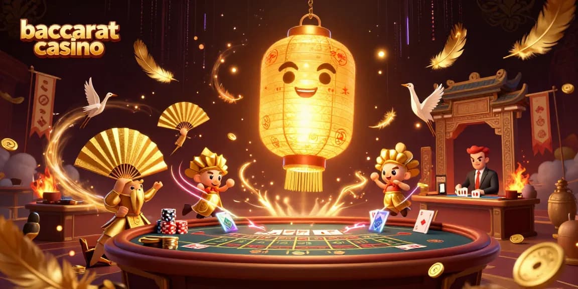 Join the excitement at baccarat casino with a vibrant 3D scene featuring animated characters and gameplay.