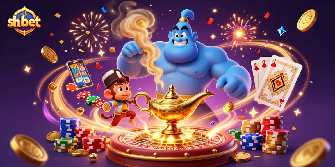 Experience the excitement of sh bet with a vibrant 3D casino illustration showcasing dynamic characters and game elements.