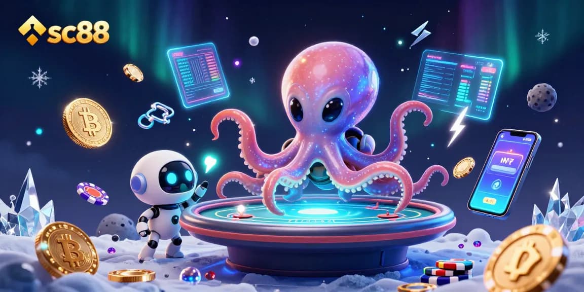 Engage in exciting gameplay at sc88 with a cosmic octopus dealer and orbiting poker chips.