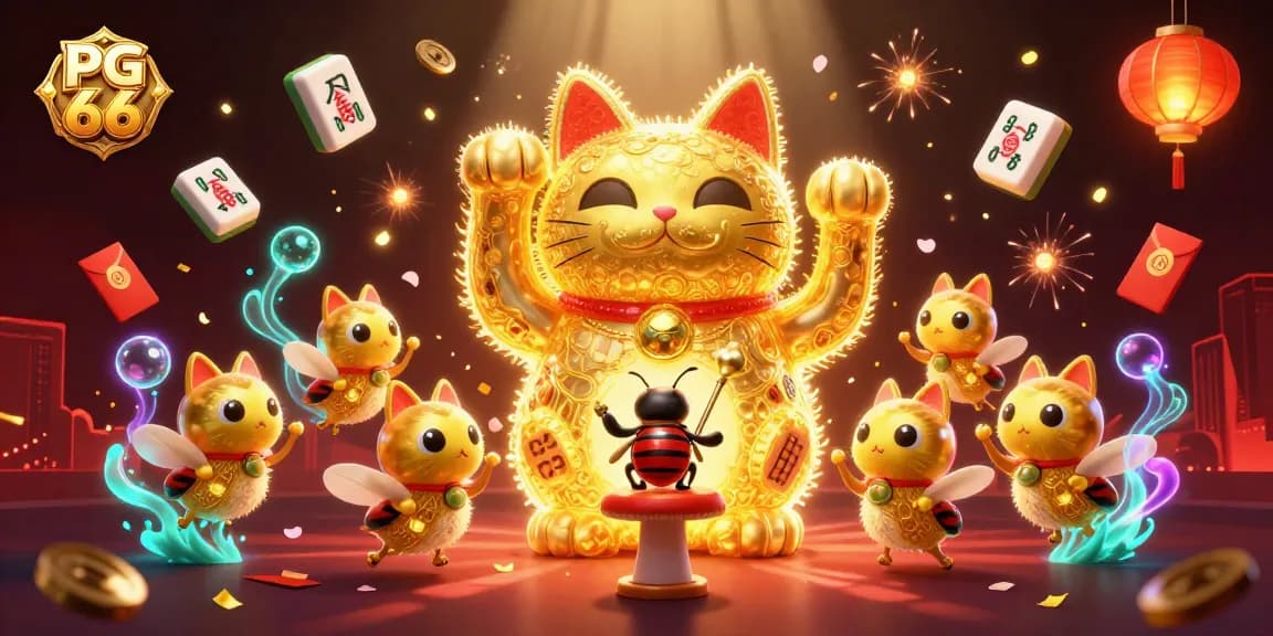 Engage in thrilling experiences at PG 66, where a lucky cat symbolizes endless gaming possibilities.