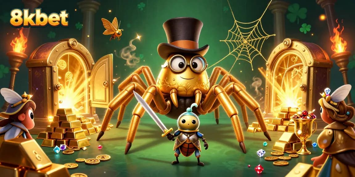 Experience thrilling gameplay at 8xbet, where a golden tarantula weaves excitement amidst treasure!