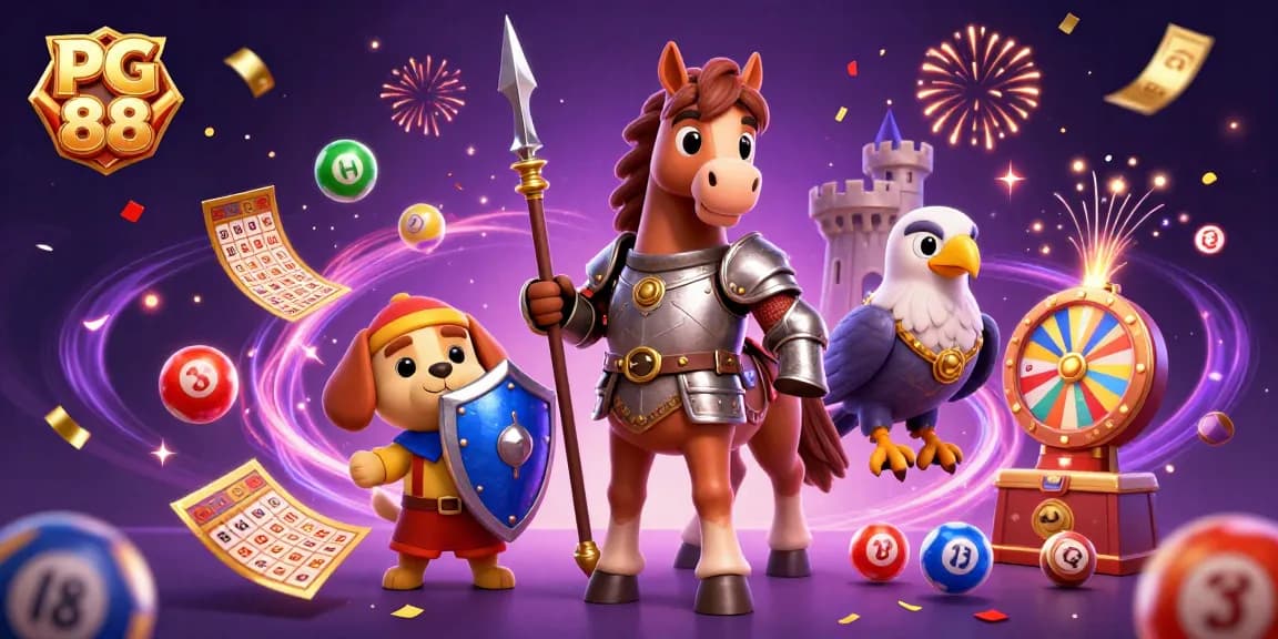 Experience the excitement of PG 88 with knights, colorful lottery balls, and a festive gaming atmosphere.
