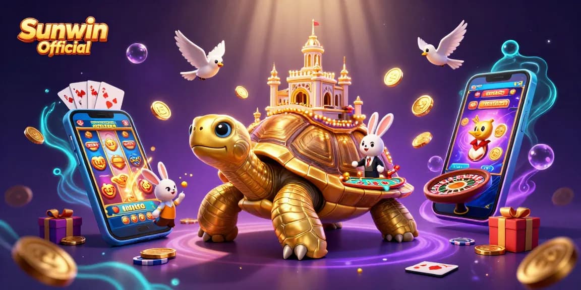 Experience the excitement of slots and gaming at Sunwin Official with this vibrant 3D casino scene.