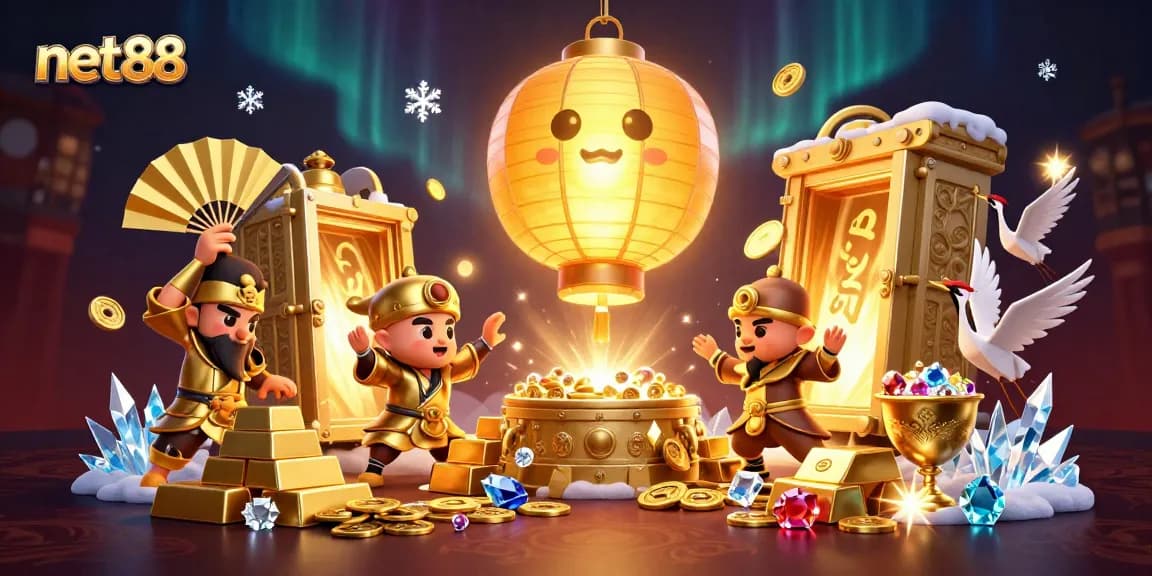 Experience the net88 casino with golden lantern spirits and treasure, immersing in vibrant riches.