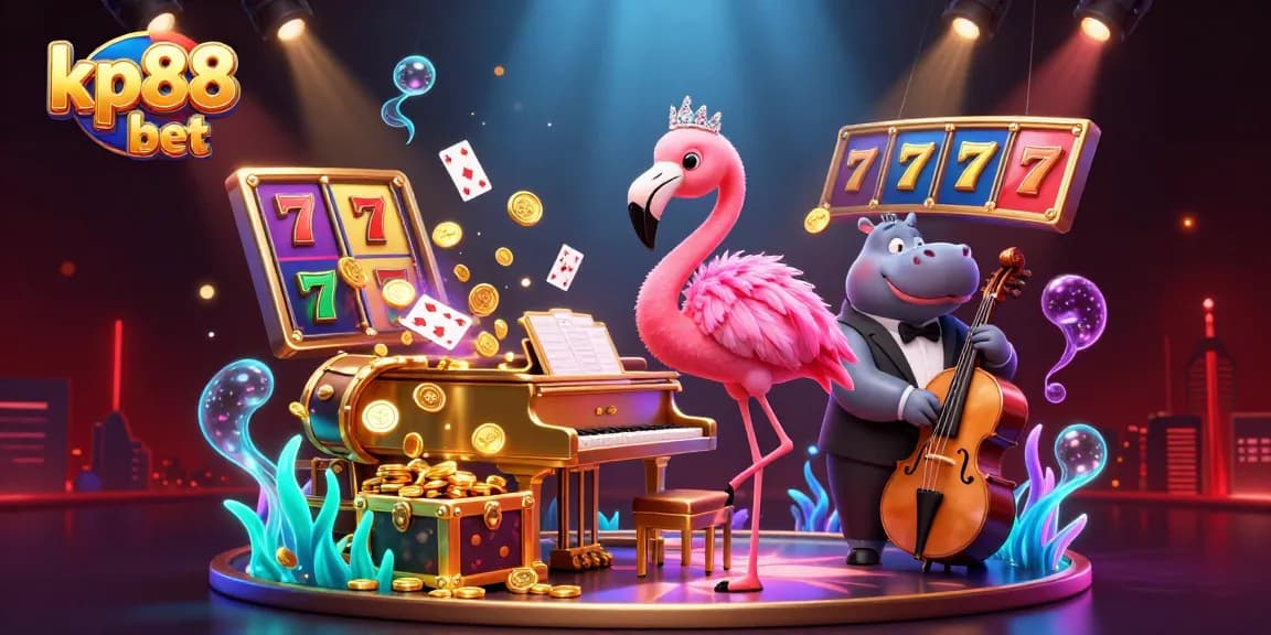 Engage in thrilling gaming adventures with kp88 bet featuring vibrant characters and iconic casino elements.