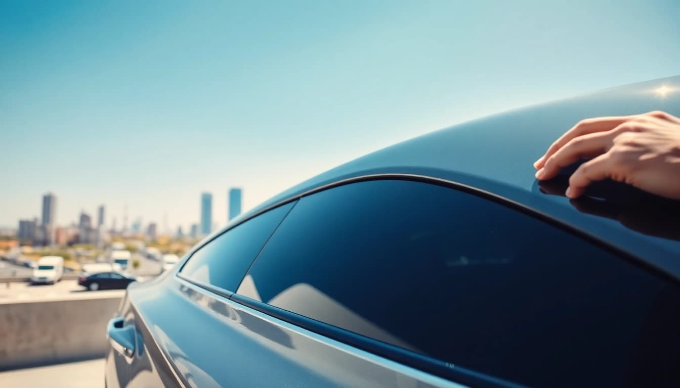 Applying ceramic window tint to enhance vehicle aesthetics and protection.
