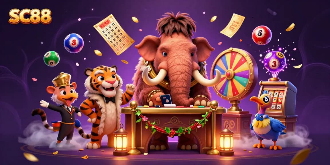 Engage with SC88 featuring a vibrant casino scene with characters and dynamic gambling elements.