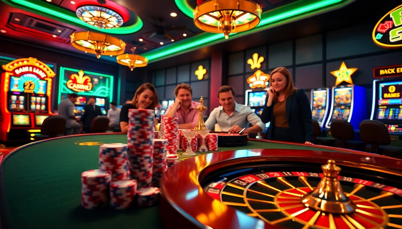 Players enjoying thrilling moments at F8 BET casino, featuring vibrant tables and winning chips.