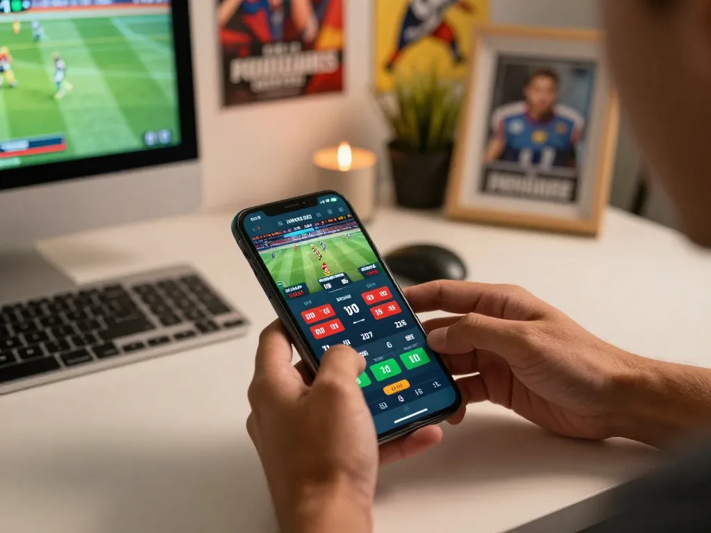 king33 user placing live bets on a smartphone app, showcasing an exciting sports betting experience