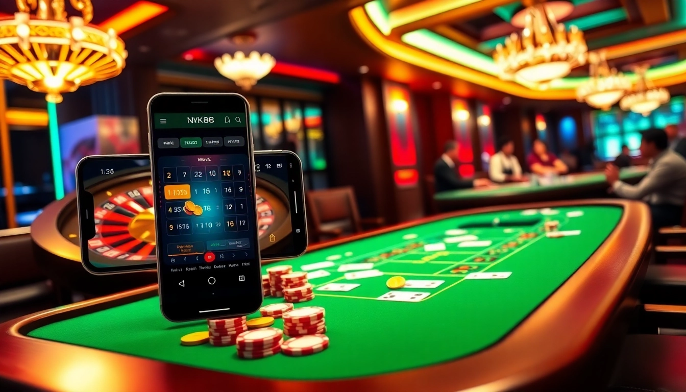 Players enjoying the immersive NK88 online gambling experience at a casino.