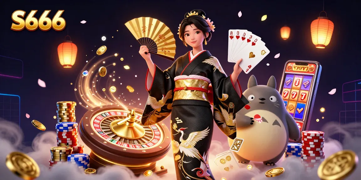 Spin the roulette wheel with S666's vibrant games, featuring characters and golden elements.