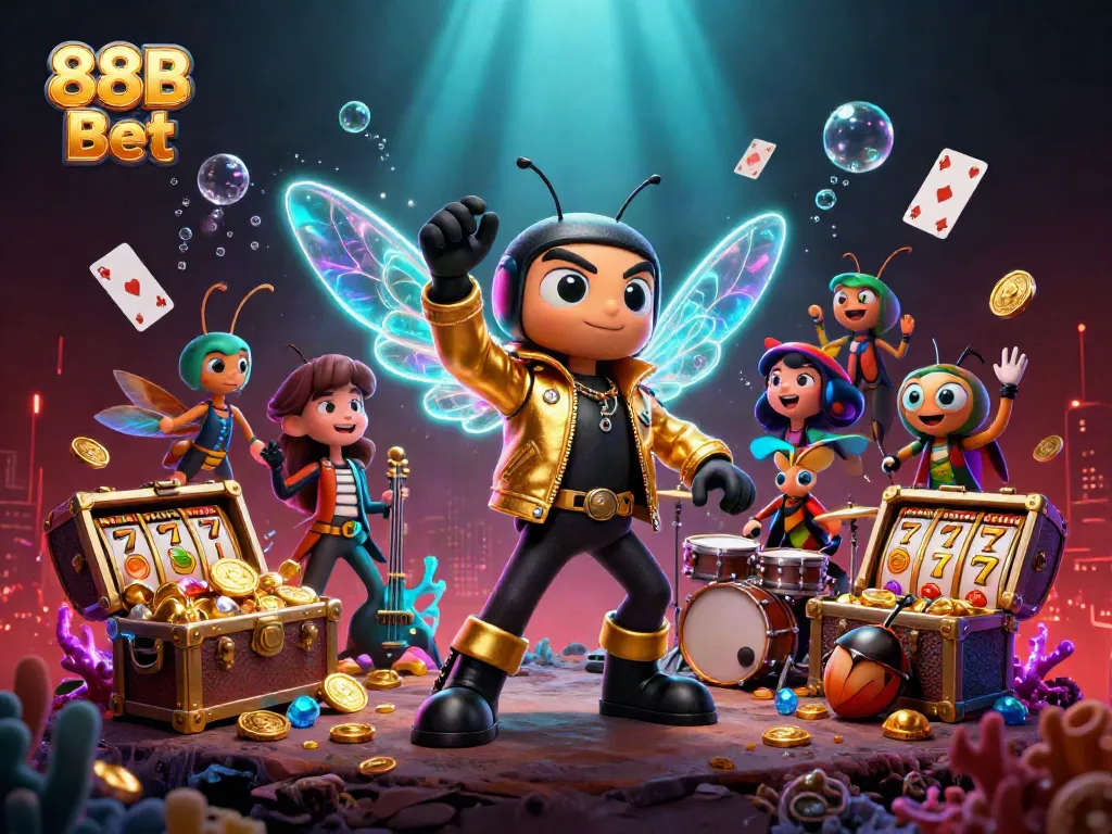 Experience thrilling gameplay with 88B Bet in an exciting casino scene featuring vibrant characters.