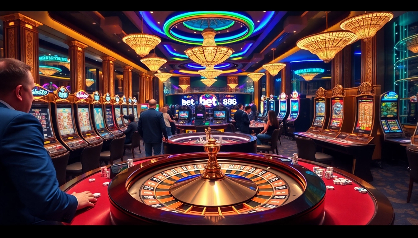 Experience the excitement at bet 88 with vibrant casino tables and engaging slot machines.