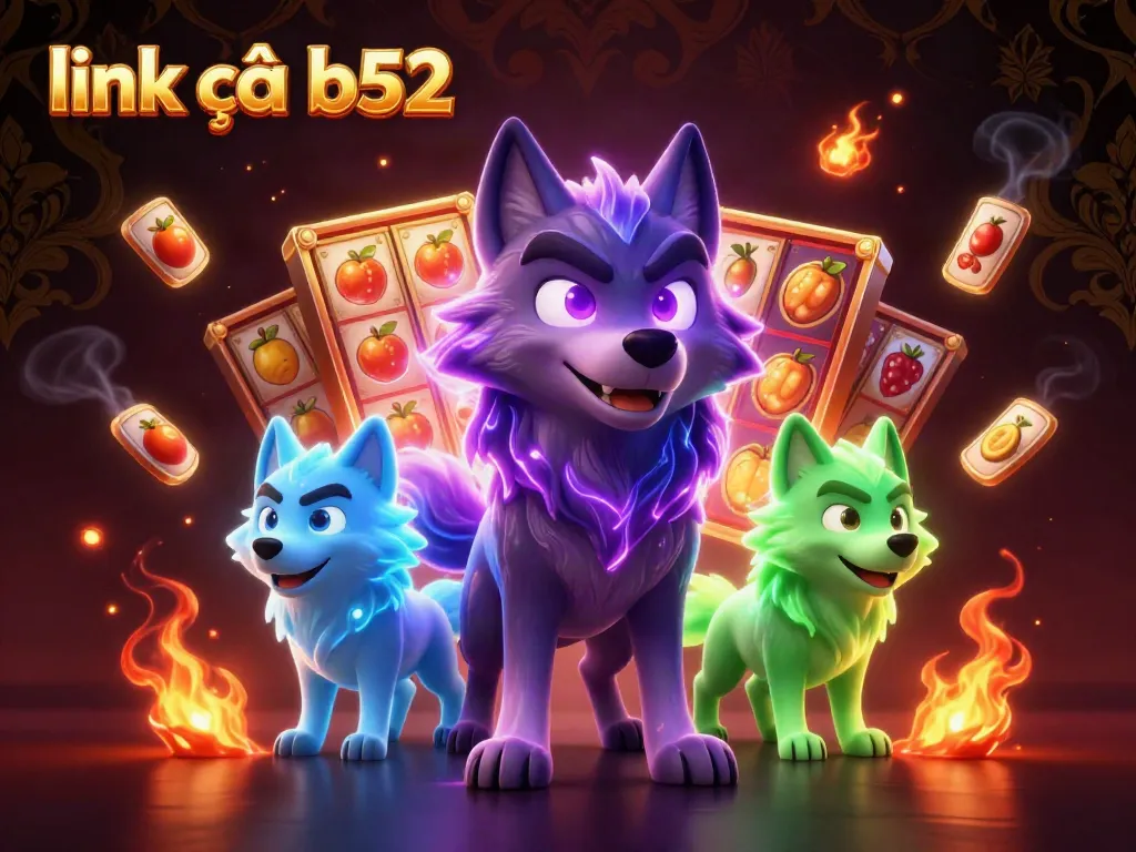 Experience the thrill of gaming with link vào b52 amidst vibrant slot reels and ghostly wolves.