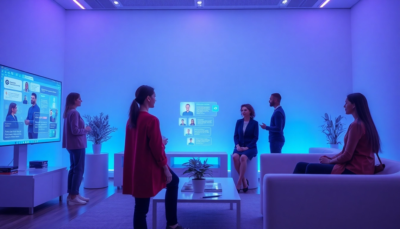 Engaging interaction scene with Crushon AI avatars in a modern digital space.