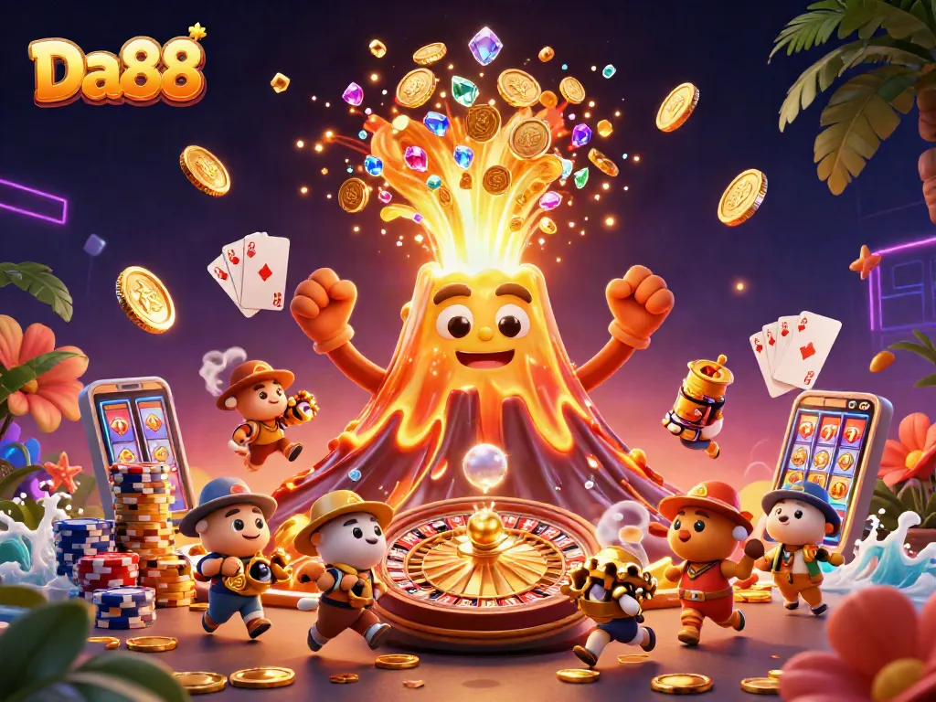 Engage in thrilling gameplay with Da88's dynamic casino atmosphere showcasing treasures and excitement.