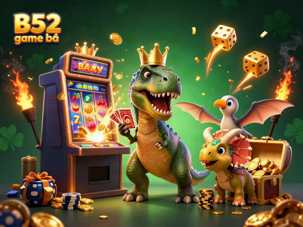 Experience the thrilling B52 game bài with vibrant characters and exciting casino elements.