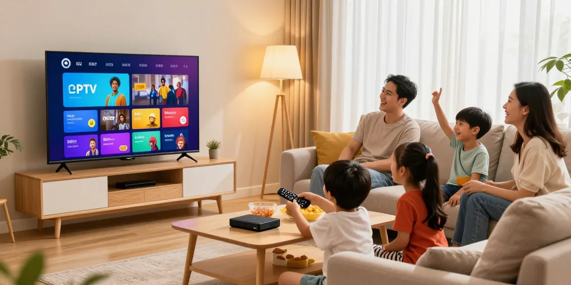 Família aproveitando o bestbraziliptv com conforto na sala, assistindo TV em um ambiente acolhedor.