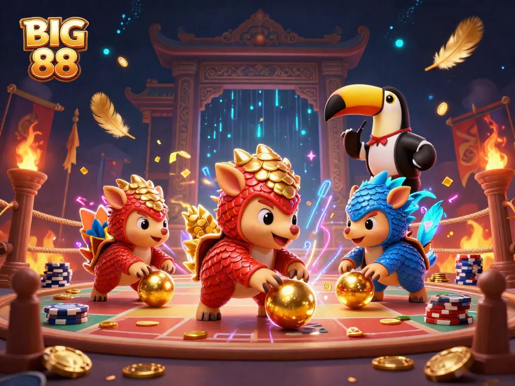 Engage in thrilling casino action with BIG 88, featuring rival pangolins in a dynamic poker showdown.