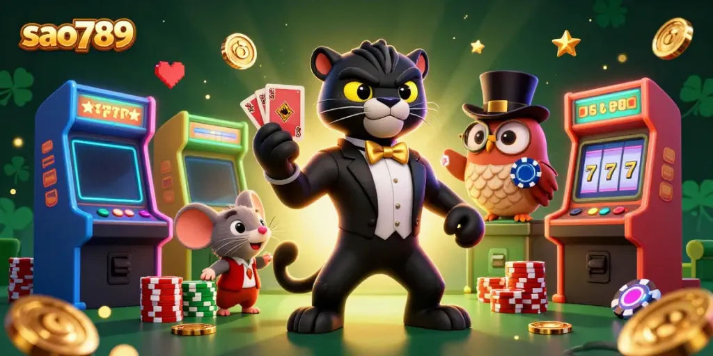 Experience thrilling moments with the stylish sao789 black panther dealer, engaging in vibrant casino action.