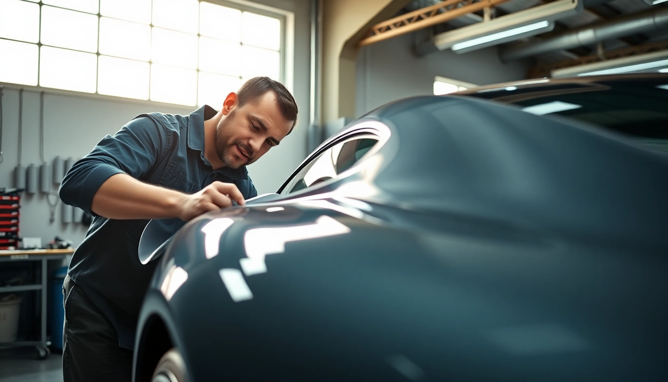 Applying paint protection film near me on a vehicle with precision and care.