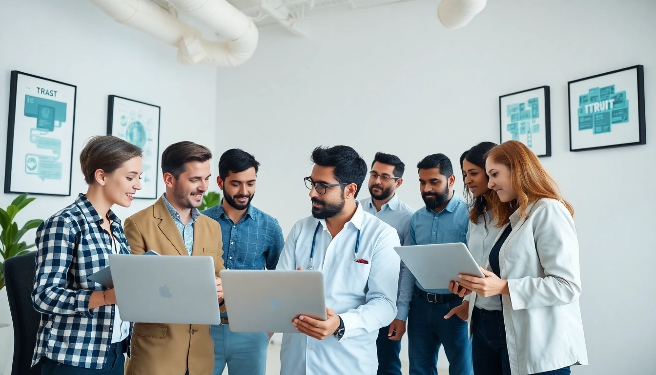 Team of professionals delivering USA focused digital service in a modern workspace setting.