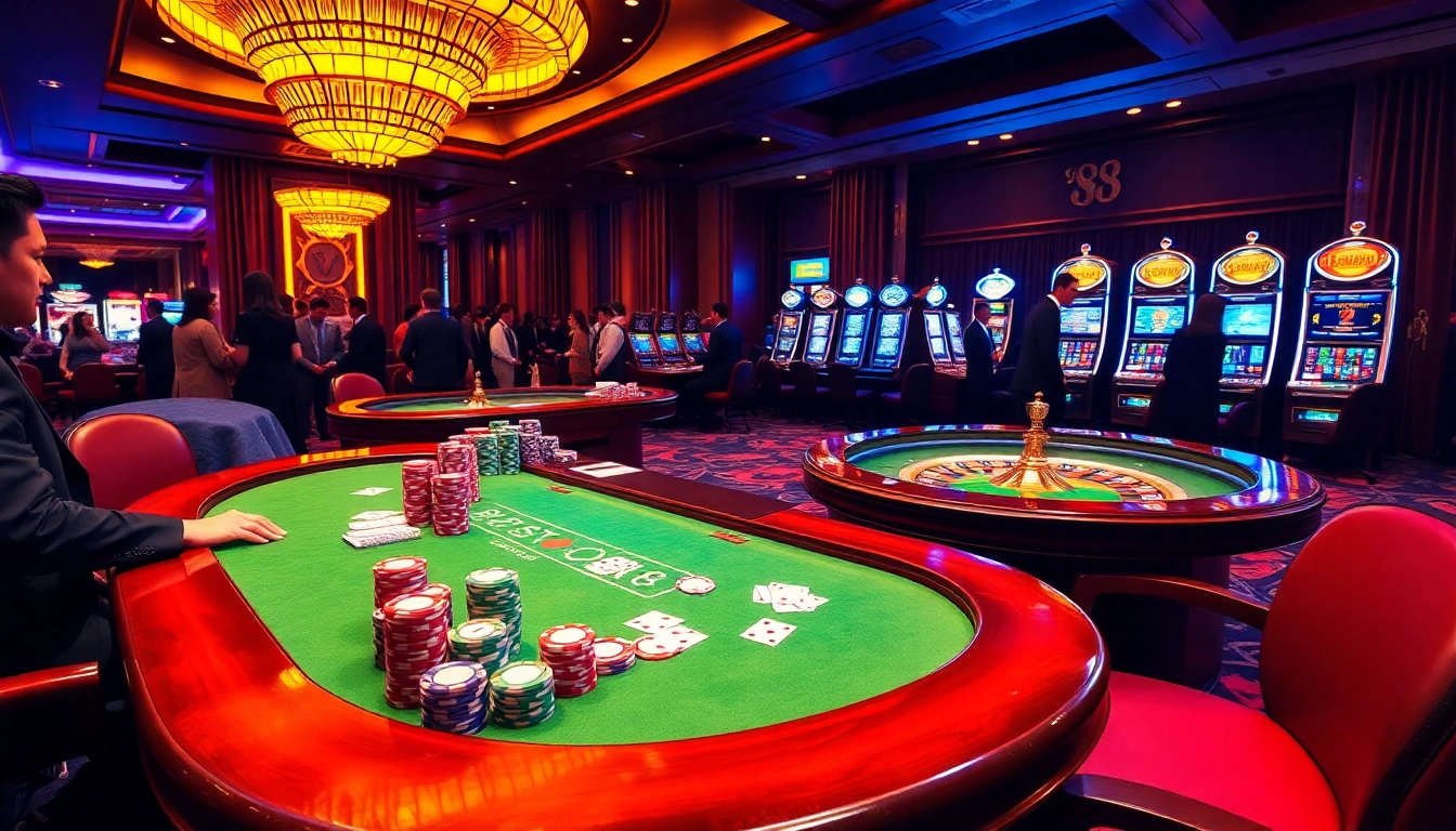 Engaging gamblers at the vibrant vn 88 casino table with poker chips and cards.