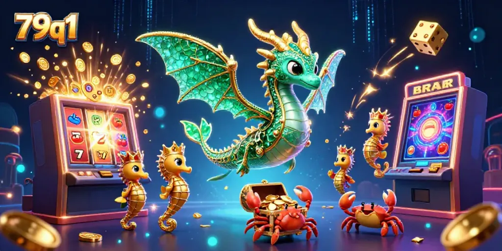 Engage with thrilling wins at 79q1, featuring a lush scene of a sea dragon amidst the excitement of casino treasures.