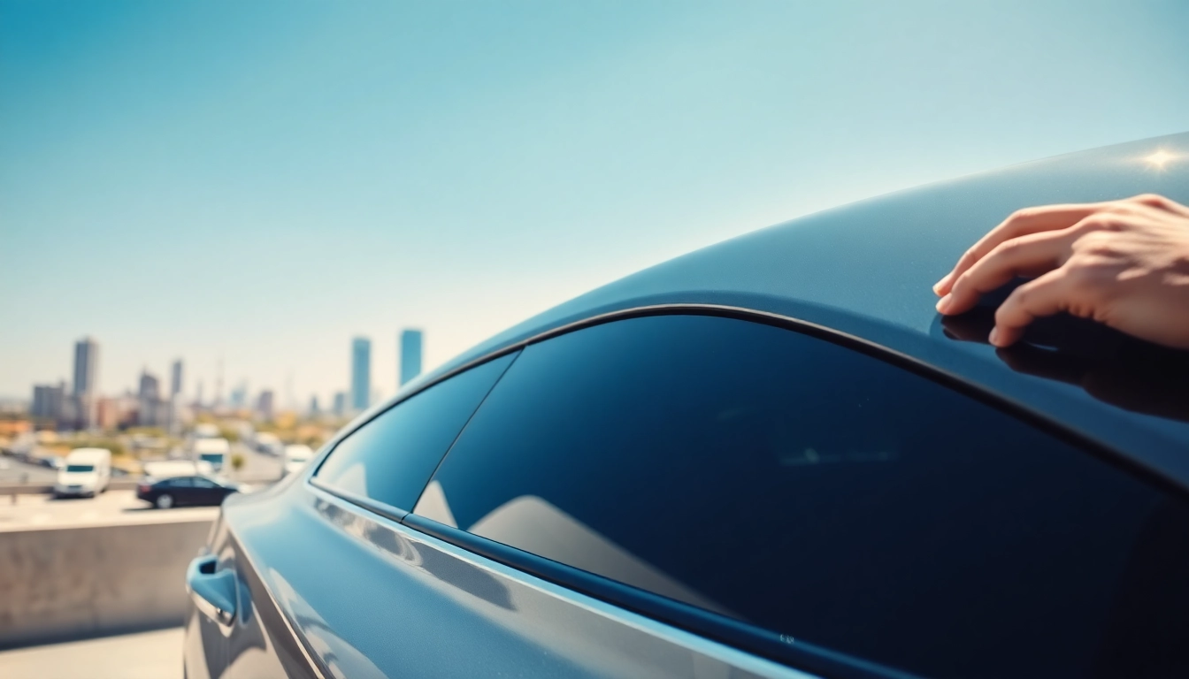 Applying ceramic window tint to enhance vehicle aesthetics and protection.