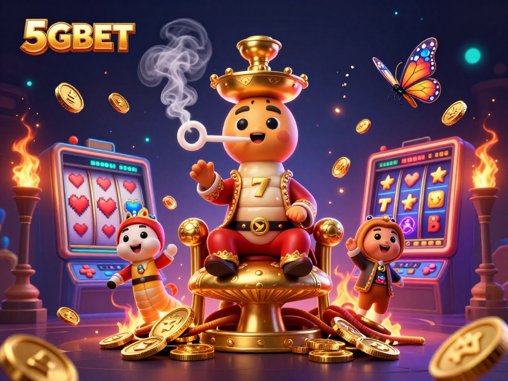 5GBET showcases a vibrant casino environment featuring slots, golden coins, and colorful game elements.