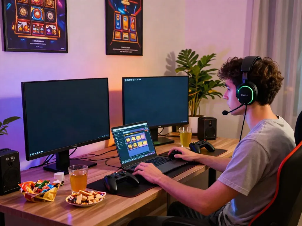 Engaging gaming setup featuring slot88 games with a focused player and vibrant LED lighting.