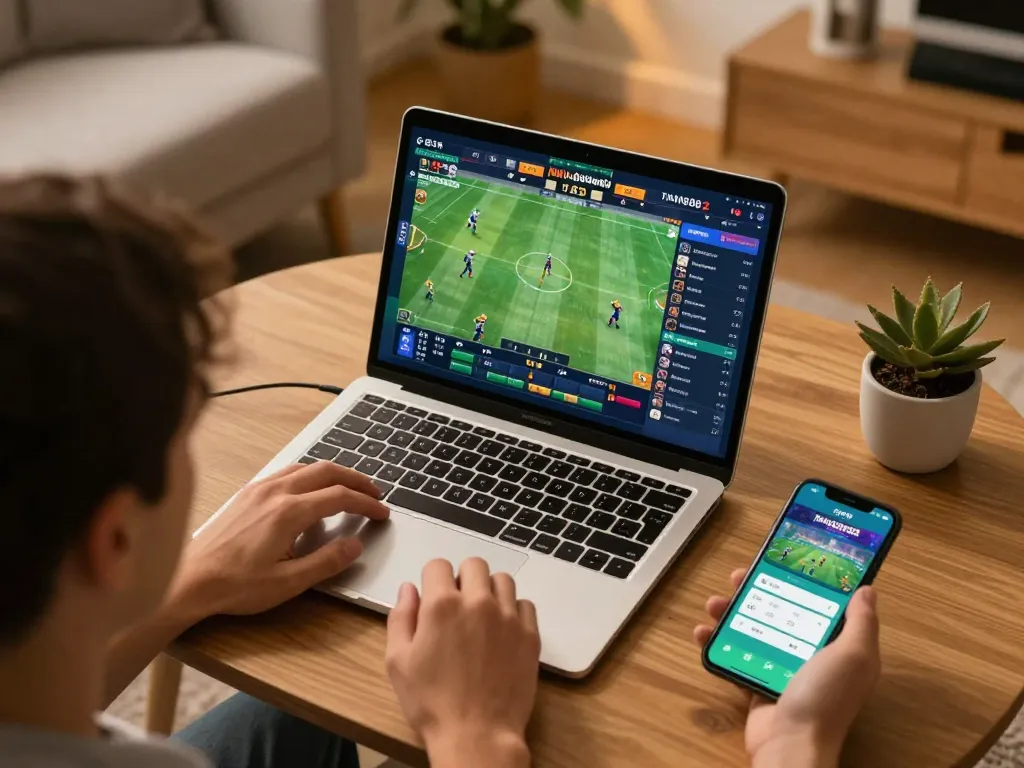 Engaging in exciting sports betting on Jun88 phiên bản 2 with dynamic online setup at home.