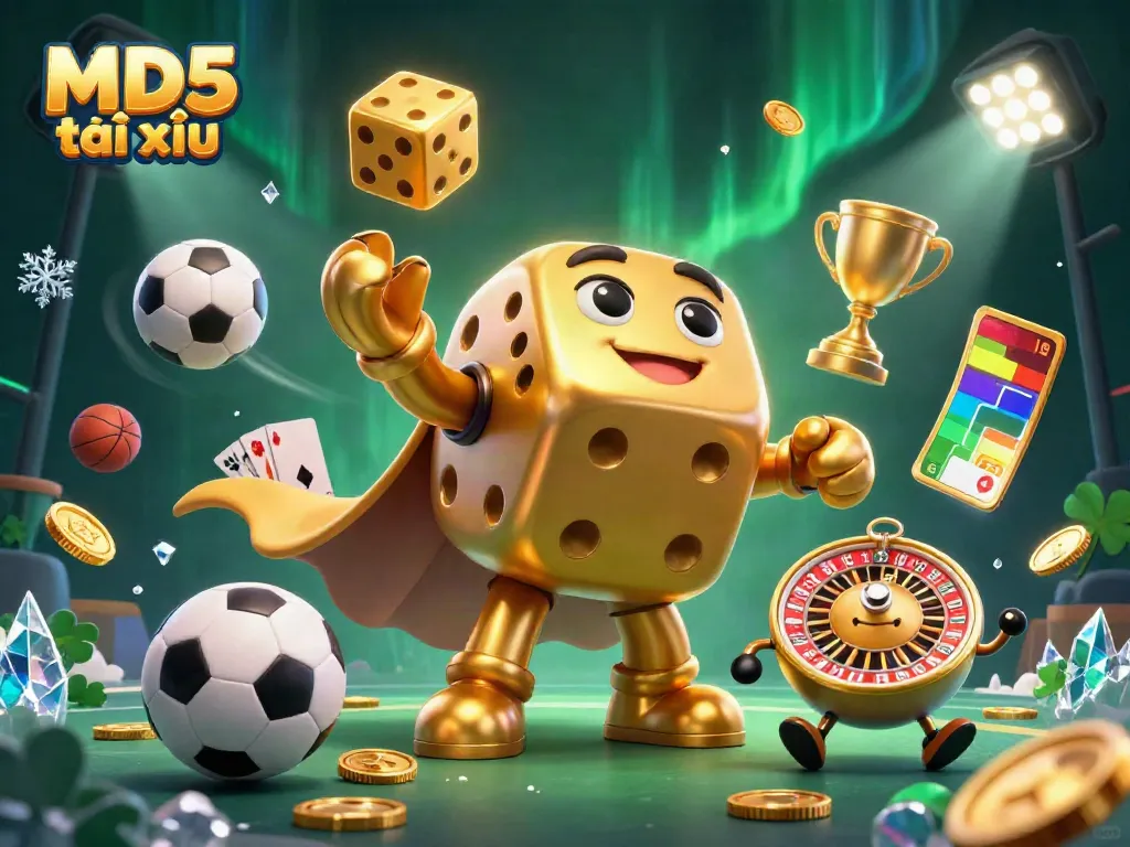 Experience the excitement of MD5 tài xỉu with golden dice and dynamic game elements mixing in a vibrant casino scene.