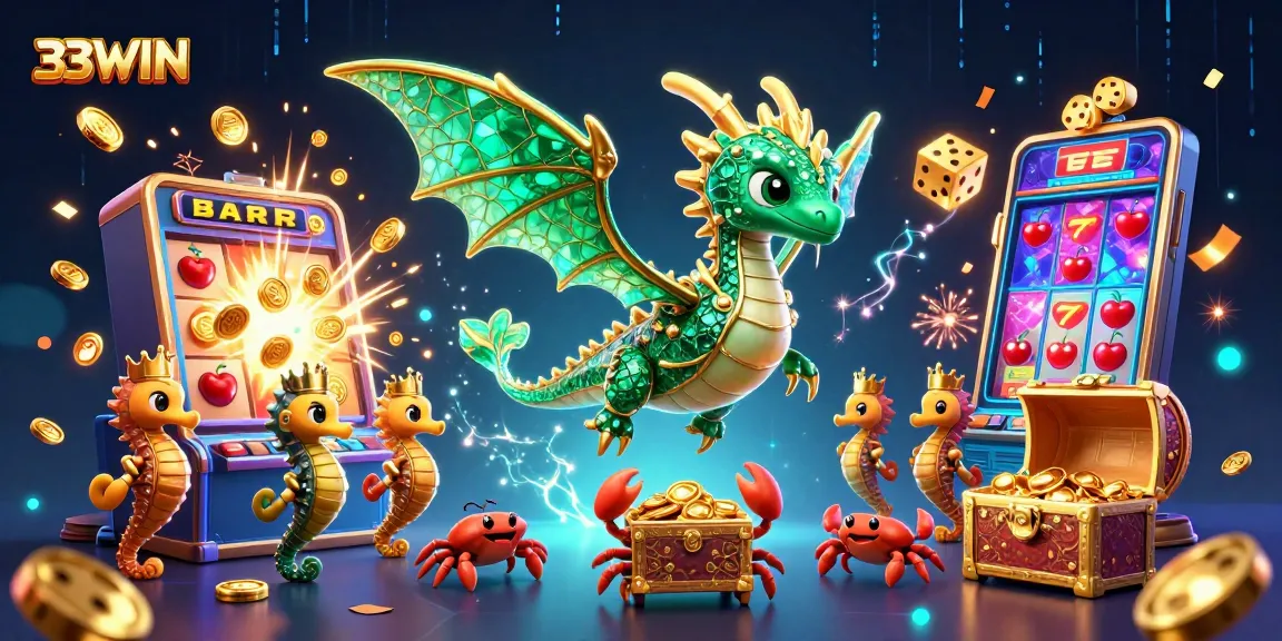 Experience the thrill of 33WIN casino with a golden jackpot scene featuring vibrant slot elements.