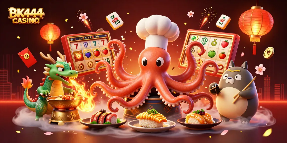 Engage with BK444 CASINO, where vibrant characters and golden slot dreams collide in a joyful gaming scene.