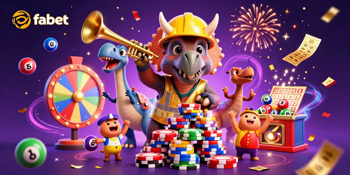 Experience fabet's lively gaming scene with a festive triceratops and colorful elements.