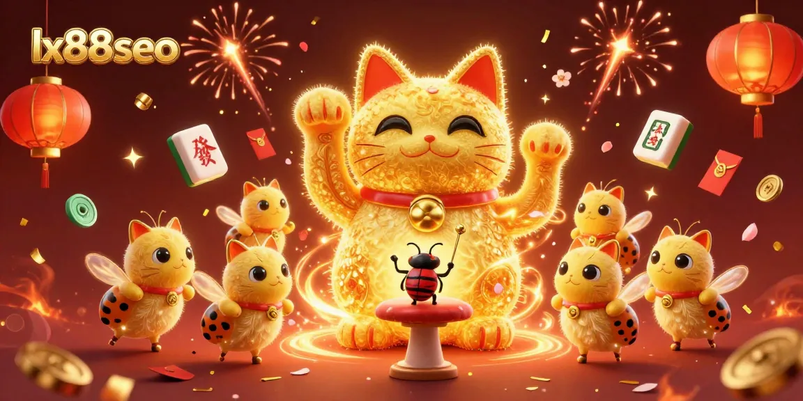 Engage with lx88seo's vibrant online gaming experience featuring a golden lucky cat, celebrating luck and wins.