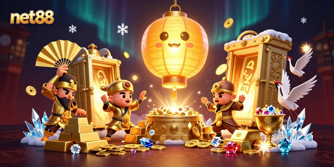 Experience the net88 casino with golden lantern spirits and treasure, immersing in vibrant riches.